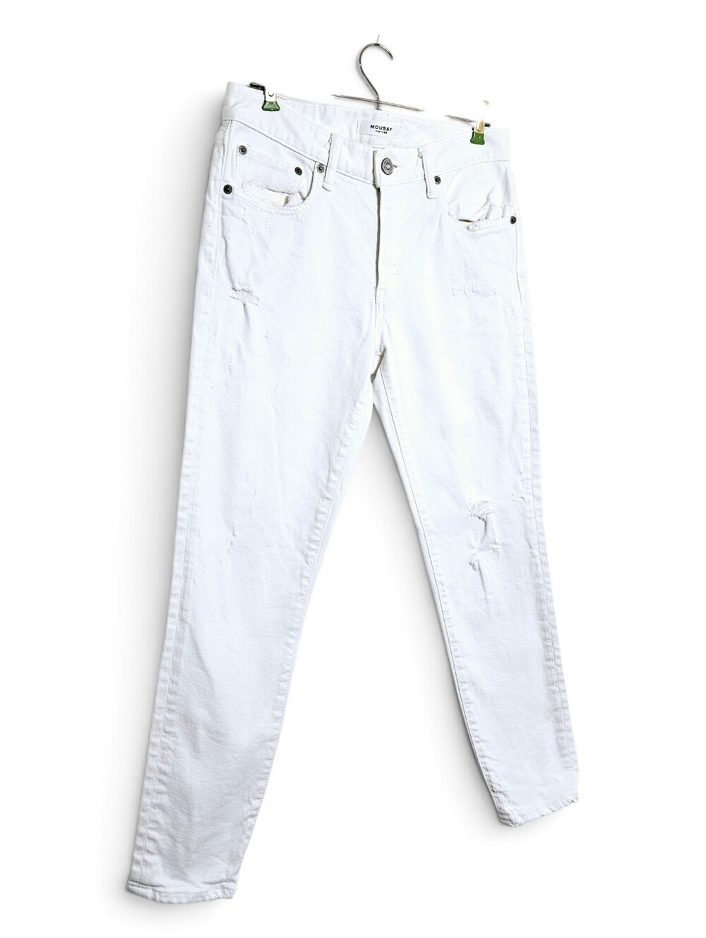 MOUSSY VINTAGE Jeans Women's 28 Distressed Raw Hem Cropped Japanese Denim White.